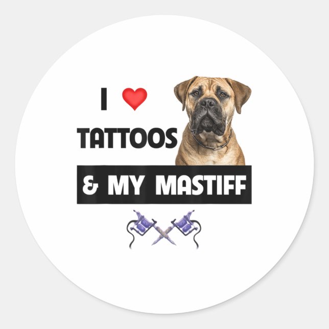 I Kärlek Tattoos och Mastiff Tattoed Hund Pappa Runt Klistermärke (Framsida)