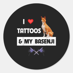 I Kärlek Tattoos och min baskenji Hund Tattooed Ma Runt Klistermärke