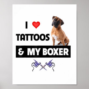 I Kärlek Tattoos och min Boxer Bulldog Tattoed Hun Poster