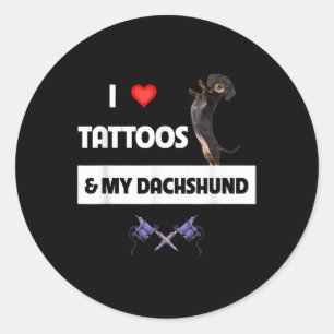 I Kärlek Tattoos och min Dachshund Hund Tattooed M Runt Klistermärke