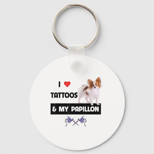 I Kärlek Tattoos och min Papillon Hund Pappa Nyckelring (Framsida)