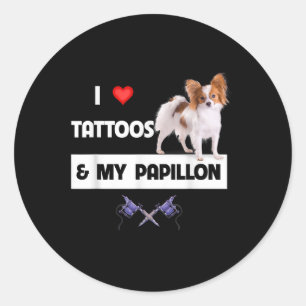 I Kärlek Tattoos och min Papillon Hund Pappa Runt Klistermärke