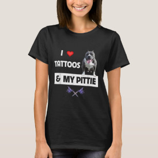 I Kärlek Tattoos och min Pittie Hund Pitbull Mamma T Shirt