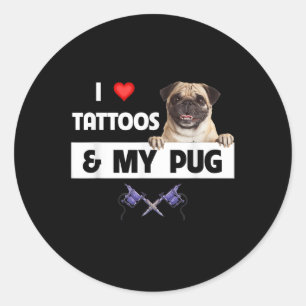 I Kärlek Tattoos och min Pug Hund Pappa-karosseri  Runt Klistermärke