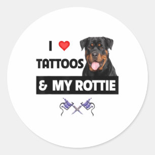I Kärlek Tattoos och min Rottweiler Hund Da Runt Klistermärke