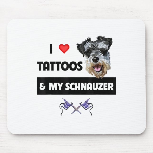 I Kärlek Tattoos och min Schnauzer Hund Pappa Inle Musmatta (Framsidan)