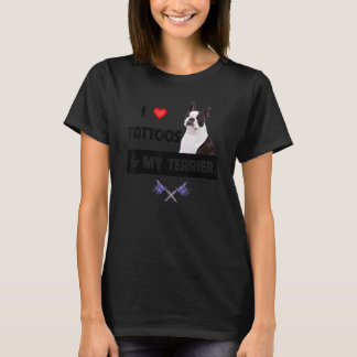 I Kärlek Tattoos och My Boston Terrier Hund Tattoo T Shirt