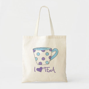 I Kärlek Tea Lila/Blue Polka Dot Tekopp Tote Tygkasse