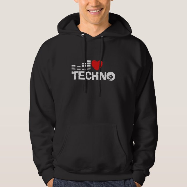 I Kärlek Techno Tröja Med Luva (Framsida)