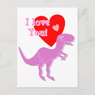 I kärlek Tecknad Dinosaur T-Rex-vykort Vykort