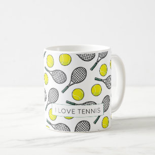 I KÄRLEK TENNIS Bollar Racquets Chic Sports Roligt Kaffemugg