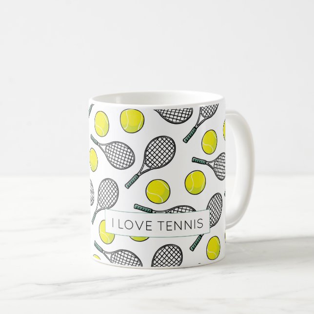 I KÄRLEK TENNIS Bollar Racquets Chic Sports Roligt Kaffemugg (Framsida höger)