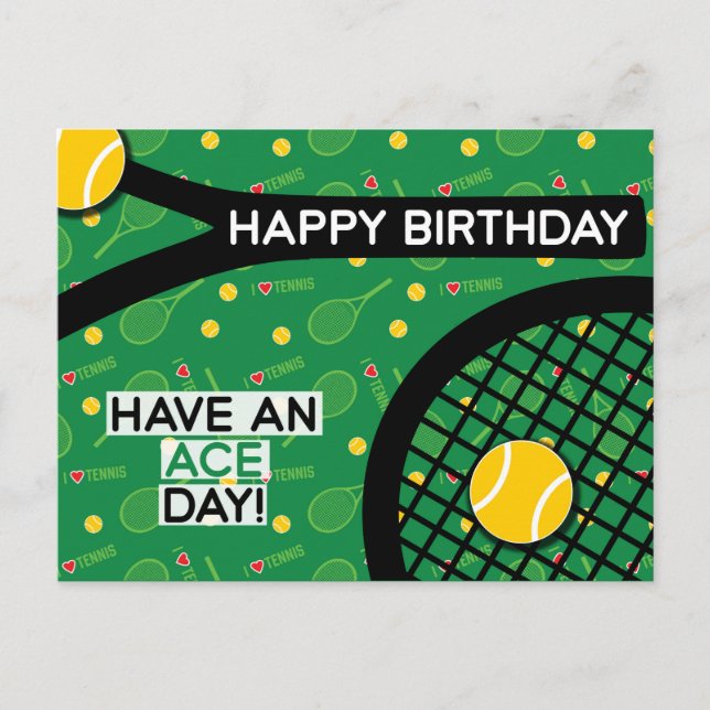 🎾 I kärlek tennis grönt gult tennis Birthday Post Vykort (Framsida)
