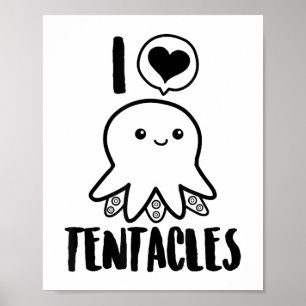 I Kärlek Tentacles T-shirt Cute Octopus Tee Poster