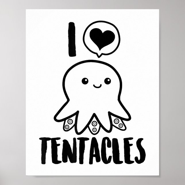 I Kärlek Tentacles T-shirt Cute Octopus Tee Poster (Framsidan)