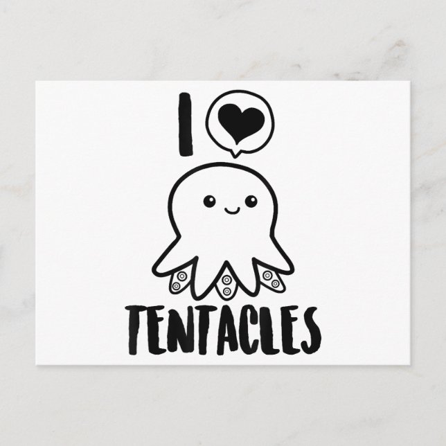 I Kärlek Tentacles T-shirt Cute Octopus Tee Vykort (Framsida)