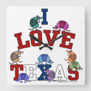I Kärlek Texas-Colorful Armadillos Fyrkantig Klocka