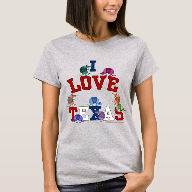 I Kärlek Texas-Colorful Armadillos Tee (Framsida)