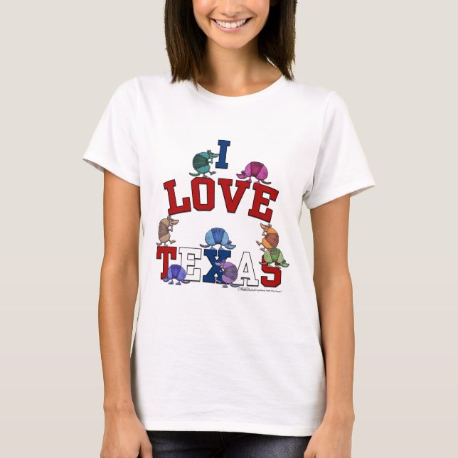 I Kärlek Texas-Colorful Armadillos Tee Shirt (Framsida)