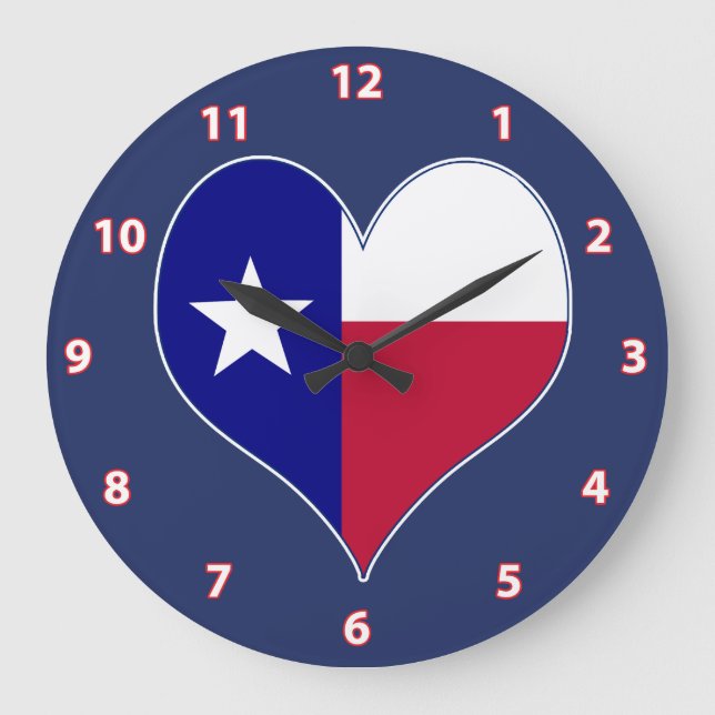 I Kärlek Texas Flagga Heart Stor Klocka (Framsida)