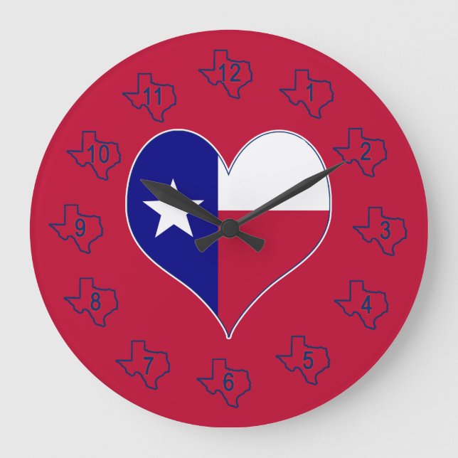 I Kärlek Texas Flagga Heart Stor Klocka (Framsida)