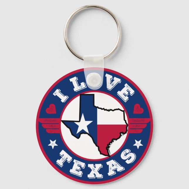 I Kärlek Texas Karta och Flagga Nyckelring (Framsida)