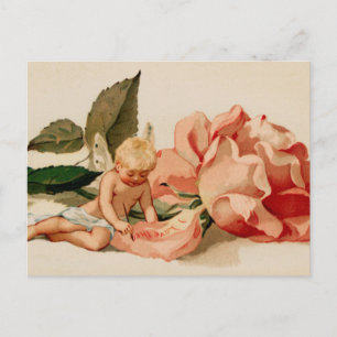 "I kärlek thine" cupid cherub victorian valentine Helg Vykort