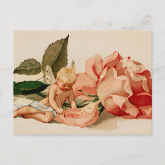 "I kärlek thine" cupid cherub victorian valentine Helg Vykort