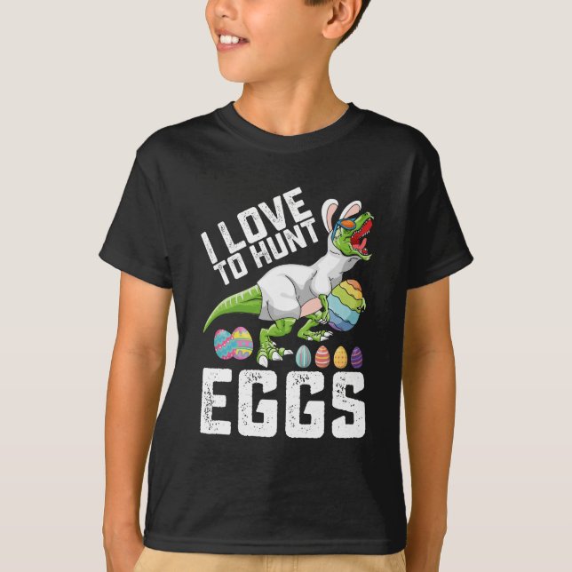 I Kärlek till Hunt Eggs Påsk Dinosaur t Rex T Shirt (Framsida)