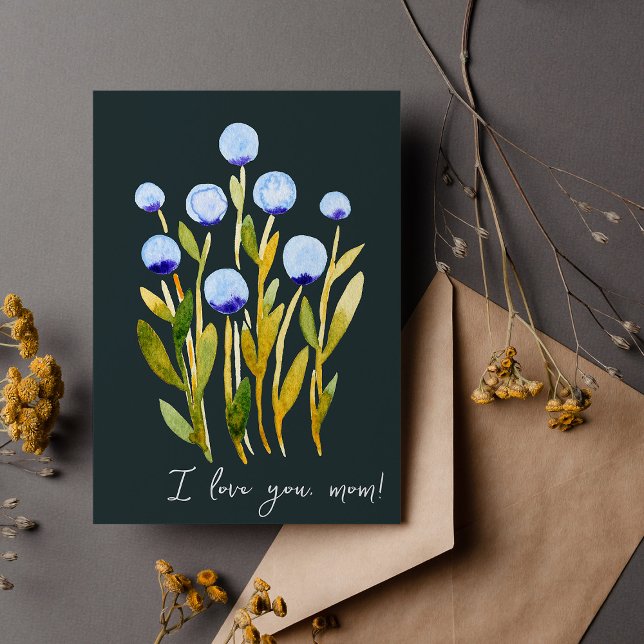 I kärlek till mamma, minimala blåfärgade blommor kort (Skapare uppladdad)
