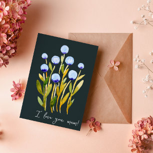 I kärlek till morsa, minimala blåfärgade blommor kort