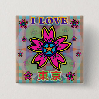"I KÄRLEK TOKYO" Flowers Kanji Button Knapp