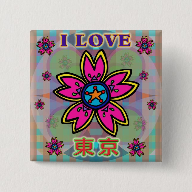 "I KÄRLEK TOKYO" Flowers Kanji Button Knapp (Framsida)