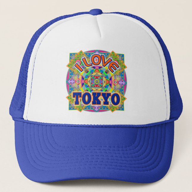 I KÄRLEK TOKYO Lycklig Hat Truckerkeps (Framsida)