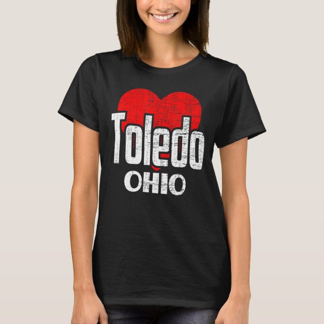 I Kärlek Toledo Ohio Retro Big Heart Toledo Vacati T Shirt (Framsida)