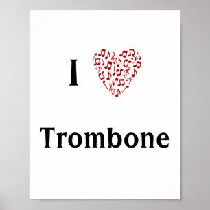 I Kärlek Trombone Red Heart of Musik noter Poster