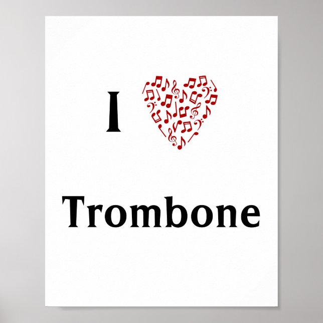 I Kärlek Trombone Red Heart of Musik noter Poster (Framsidan)