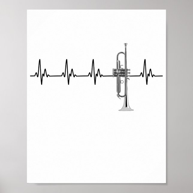 I Kärlek Trumpet EKG Heartslag Line Poster (Framsidan)