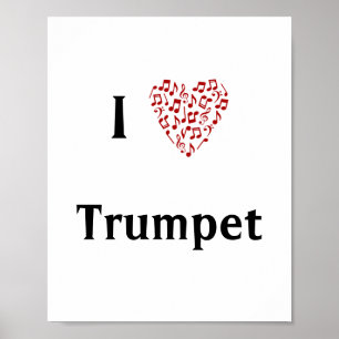 I Kärlek Trumpet Red Heart of Musik noter Poster