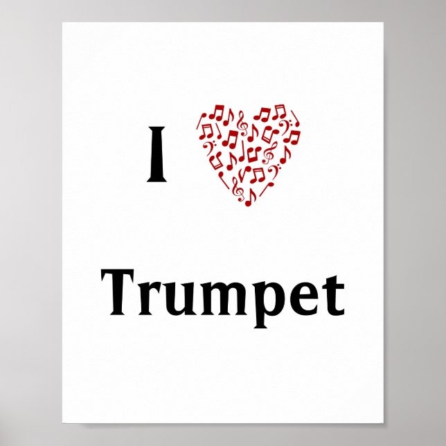 I Kärlek Trumpet Red Heart of Musik noter Poster (Framsidan)