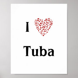 I Kärlek Tuba Red Heart of Musik noter Poster