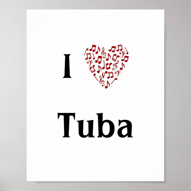 I Kärlek Tuba Red Heart of Musik noter Poster (Framsidan)