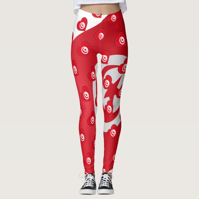I Kärlek Tunisien Tunisisk Flagga Hearts Mönster F Leggings (Framsida)