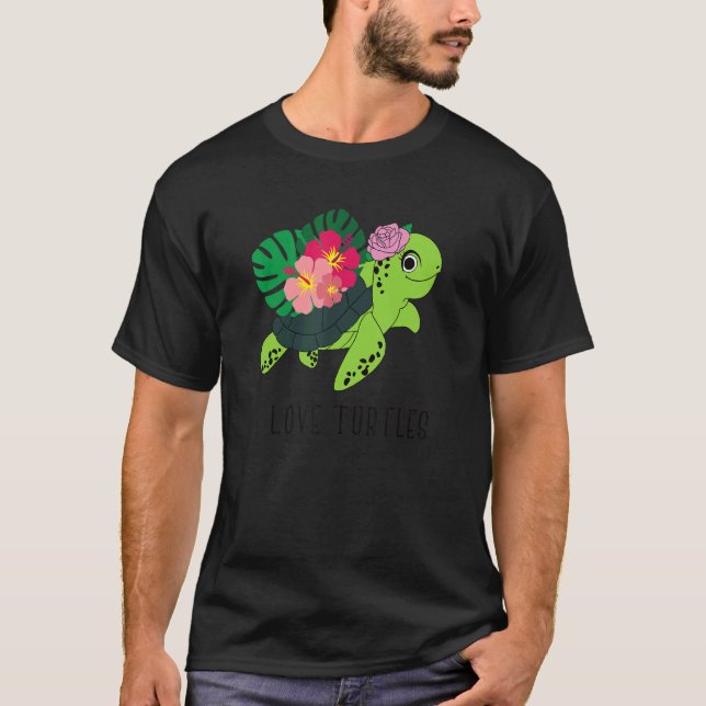 I Kärlek Turtles Smile Ansikte Turtle Tropical Hib T Shirt (Framsida)