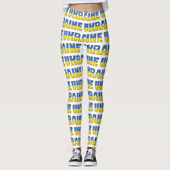 I Kärlek Ukraina Flagga Färg Typografi Mönster Leggings (Framsida)