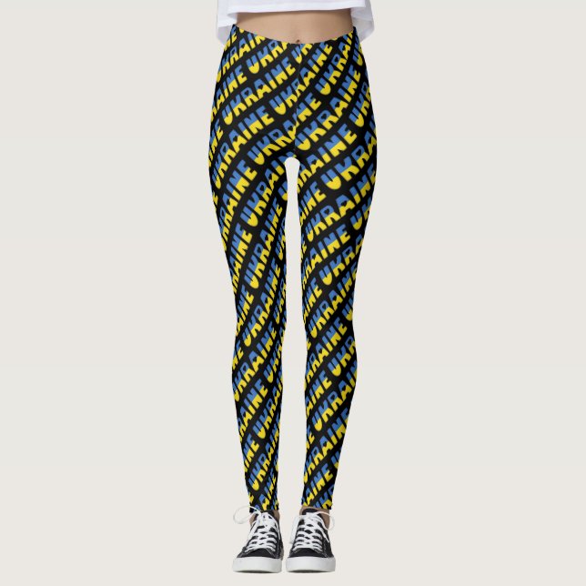 I Kärlek Ukraina Flagga Färg Typografi Mönster Leggings (Framsida)