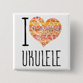 I Kärlek Ukulele Orange Mandala Heart Knapp