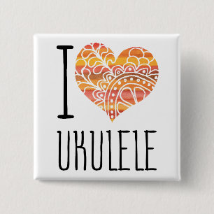 I Kärlek Ukulele Orange Mandala Heart Knapp