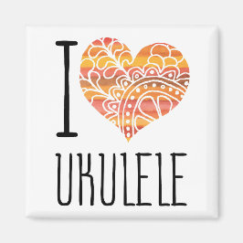 I Kärlek Ukulele Orange Mandala Heart Magnet