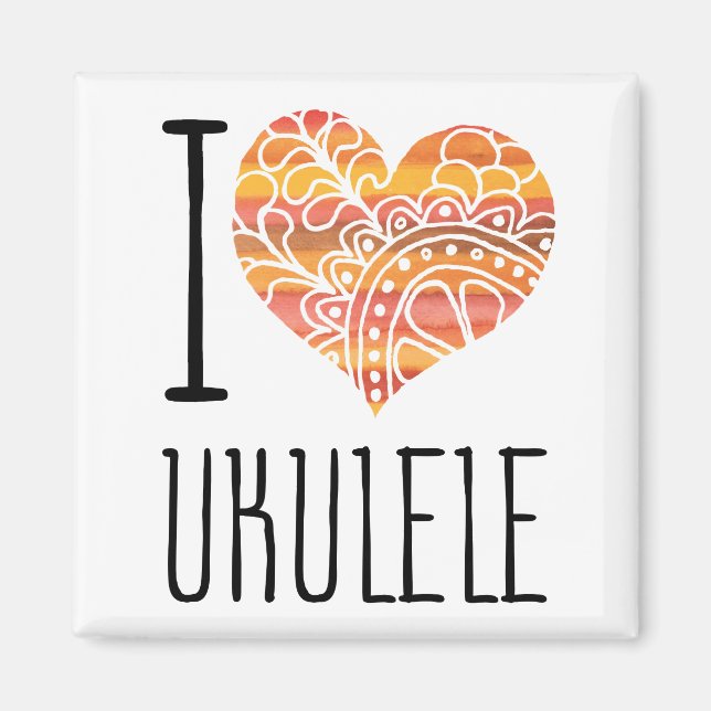I Kärlek Ukulele Orange Mandala Heart Magnet (Framsidan)